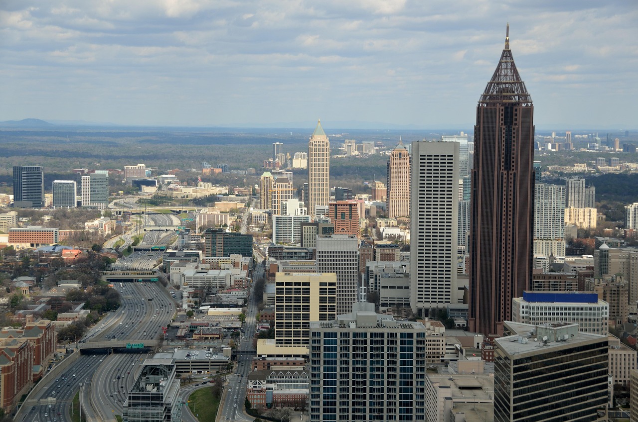 Atlanta Georgia city skyline aerial view